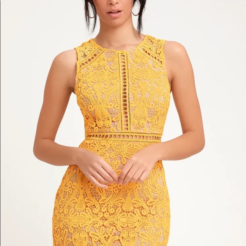 Lulu’s Yellow Lace Bodycon Dress
